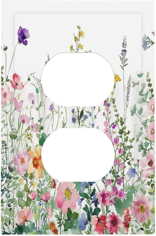 Outlet Covers Boho Colorful Flowers Plant Rustic Wildflower 1 Gang Duplex Light Switch Cover Decorative Switch Plates Electrical Receptacle Faceplate Wall Plate for Bed Room Bathroom