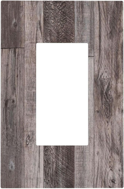 Decorative Outlet Covers Rustic Dark Grey Wood Retro Country Wooden 1 Gang Single Rocker Light Switch Cover Plate Wall Plates GFCI Faceplate for Farmhouse Cabin Decor