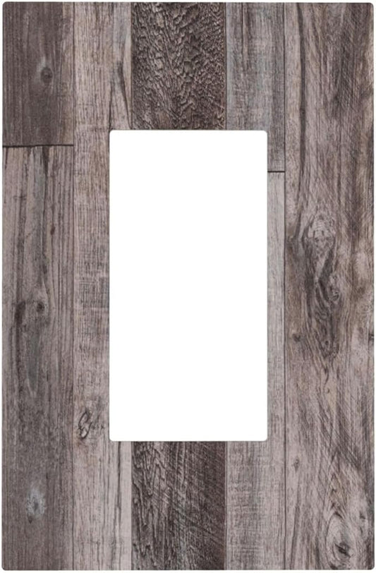 Decorative Outlet Covers Rustic Dark Grey Wood Retro Country Wooden 1 Gang Single Rocker Light Switch Cover Plate Wall Plates GFCI Faceplate for Farmhouse Cabin Decor