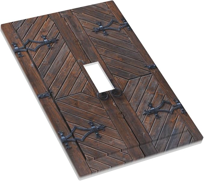 Decorative Light Switch Plate Covers Vintage Brown Wood Barn Door 1 Gang Light Switch Cover Plate Single Toggle Wall Plate Outlet Covers Faceplate for Farmhouse Home Decor （2 Pack）