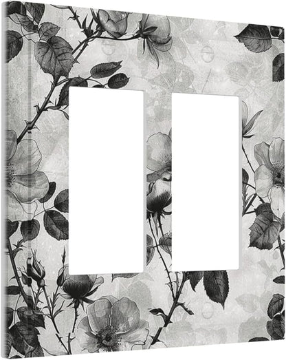 Decorative Outlet Covers Black Breezy Watercolor Garden Floral 2 Gang Double GFCI Rocker Electrical Wall Panels Light Switch Cover Plate for Bedroom Home Decor