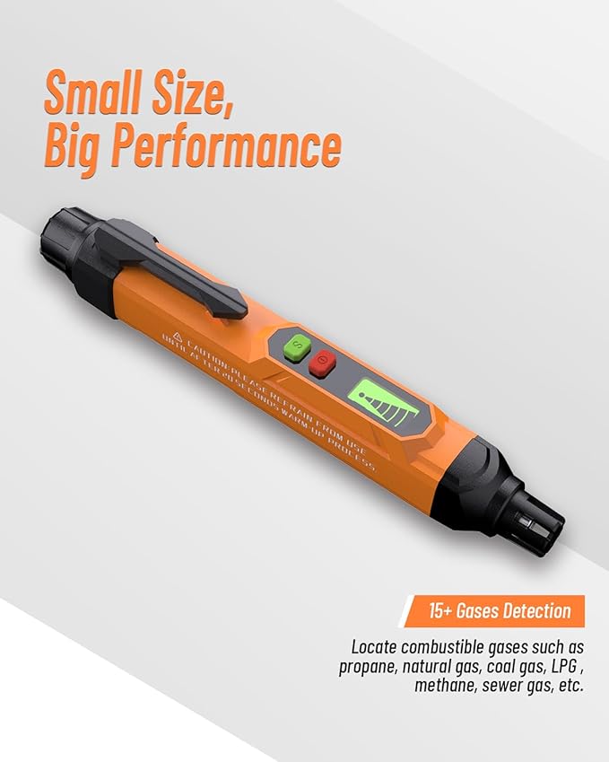 Gas Leak Detector; VITITE Propane and Natural Gas Detector; Mini Portable Gas Alarm to Locate Combustible Gas Leak Sources for Home and RV (Includes 2 Batteries & Carrying Pouch) - Orange