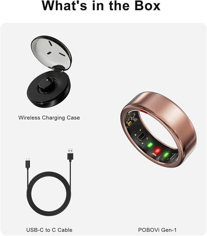 Smart Ring for Women Men- Sleep/Fitness/Stress/Heart Rate Tracker- Menstrual Records - 5 Days Battery Life - Wireless Charging - No APP Subscription - iOS & Android Compatible(Rosegold,Size 7)