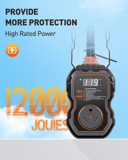 GEARGO RV Surge Protectors 30 Amp with Smart LED Display, 12000 Joules RV Circuit Analyzer Waterproof with High/Low Voltage Protection, RV Adapter Plug for Camper