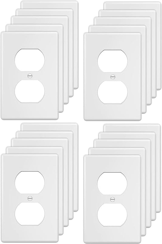 Duplex Wall Plates 1-Gang Switch Outlet Electrical Cover Plate Unbreakable Thermoplastic Faceplate for Light Receptacle Outlet Switch, White (20 Pack)