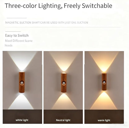 Rechargeable Smart LED Motion Sensor Ambient Light, Punch-Free Color Changing Motion Sensor Light for Stairs, Wardrobe, Cabinet (1Pc,Wood, 7-Color Changing)