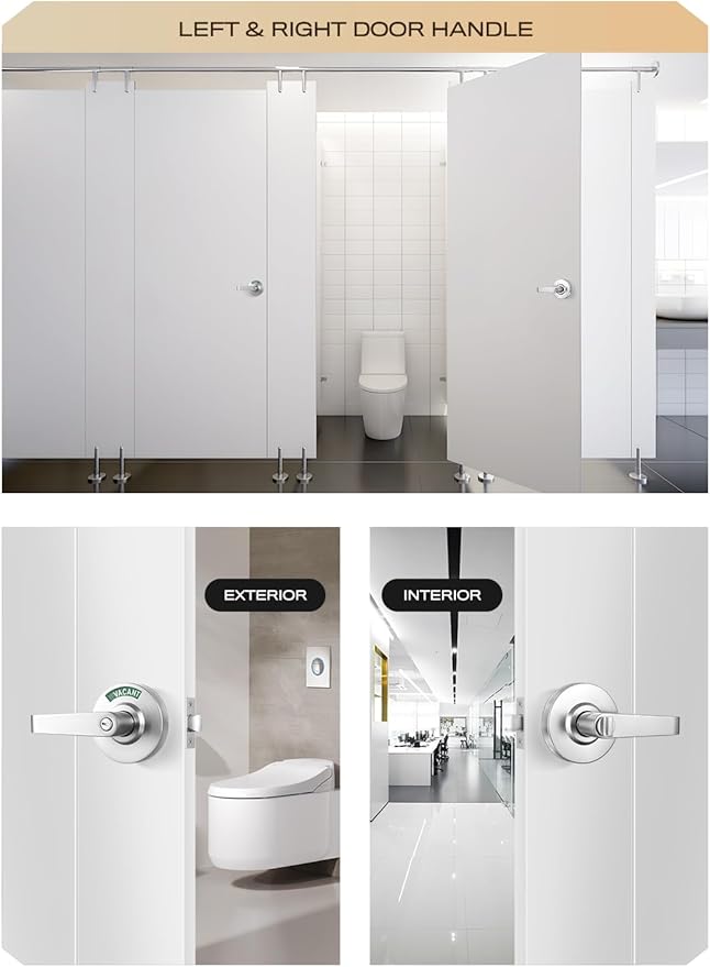 Leydebong Bathroom Privacy Indicator Handle Lock, Large in-USE or Vacant Indicator, Commercial Grade Bathroom Door Lock Handle with Occupancy Indicator