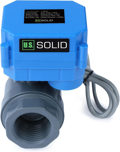 U.S. Solid 3/4 in UPVC Motorized Ball Valve - Plastic Electrical Ball Valve with Full Port, 2 Wire Auto Return, 9-36V AC/DC, Normally Closed