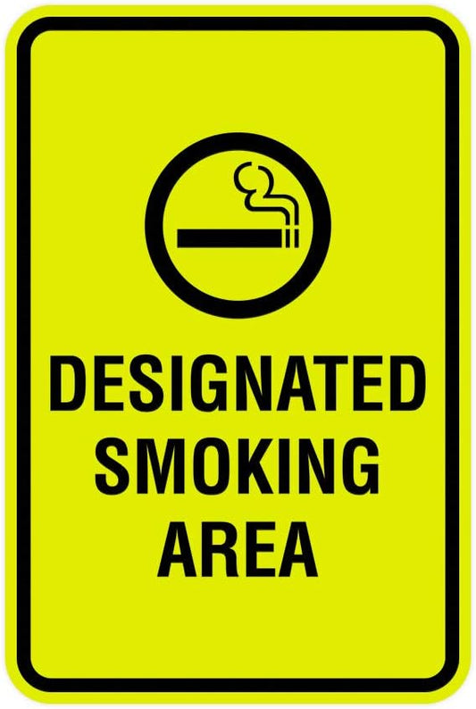 Signs ByLITA Portrait Round Designated Smoking Area Sign with Adhesive Tape, Mounts On Any Surface, Weather Resistant, Indoor/Outdoor Use (Yellow/Black) - Large