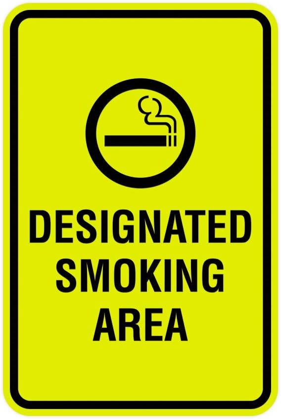 Signs ByLITA Portrait Round Designated Smoking Area Sign with Adhesive Tape, Mounts On Any Surface, Weather Resistant, Indoor/Outdoor Use (Yellow/Black) - Small