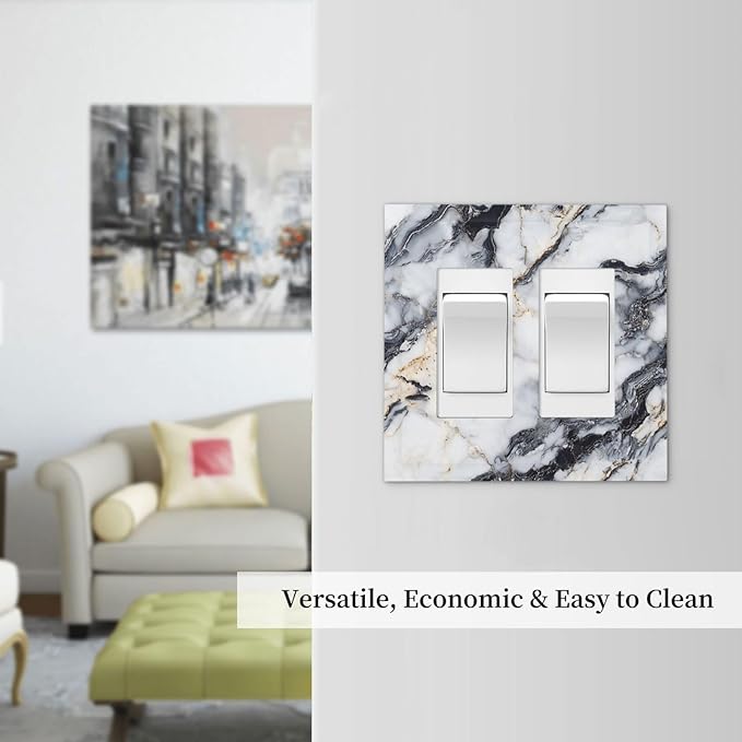 Decorative Outlet Covers Black Gold Marble Abstract Modern Luxury 2 Gang Double Rocker Light Switch Cover Plate Electrical Switch Plate Cover Decorate GFCI Wall Plate for Bedroom Home Decor