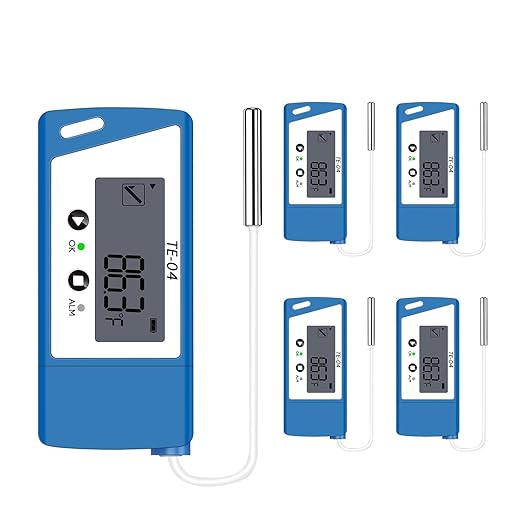 TE-04 5PCS Temperature Data Logger with External Probe, Auto PDF& CSV Report, 35,000 Points, Large Display Pause Recording Function, Temperature Recorder for Cold Chain Vaccine Storage