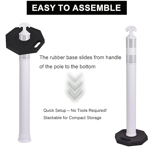 OrangeStar 9-Pack 42" Traffic Delineator Post Cones with Heavy Duty Rubber Base, White Safety Cones for Road, Parking Lot, Warehouse, Construction Zone Safety
