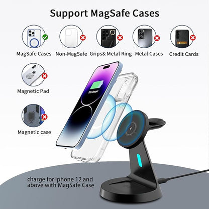 3 in 1 Wireless Charging Station for Apple Magsafe Charger Stand,Fast Magnetic Wireless Charger Station for iPhone 17 Air 16 15 14 13 12 Series,Apple Watch,Airpods