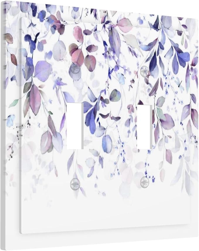 Purple Eucalyptus Watercolor Floral Rustic Leaf Decorative Switch Plates 2 Gang Double Toggle Outlet Light Switch Cover Wall Plate Electrical Faceplate for Farmhouse Home Decor