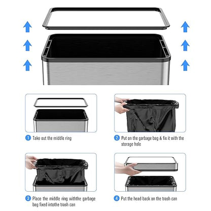 70L / 18.5 Gallon Smart Automatic Trash Can with Deodorizer Compartment, Stainless Steel Body and Mute Sensor Lid for Kitchen Office Living Room and More, Assemble Large Capacity Garbage Can - Silver