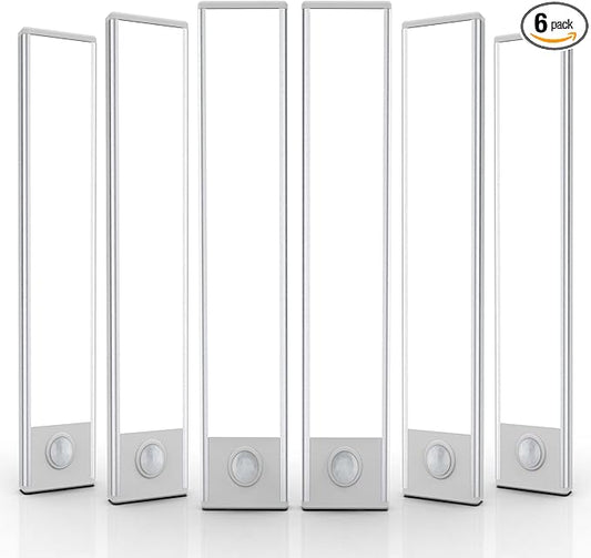 6 Pack Under Cabinet Lighting Wireless, 50 LED Rechargeable Battery Motion Sensor Light Indoor, Stick On Magnetic Closet Lights, Under Counter Lights for Kitchen, Stairs, White 12 in