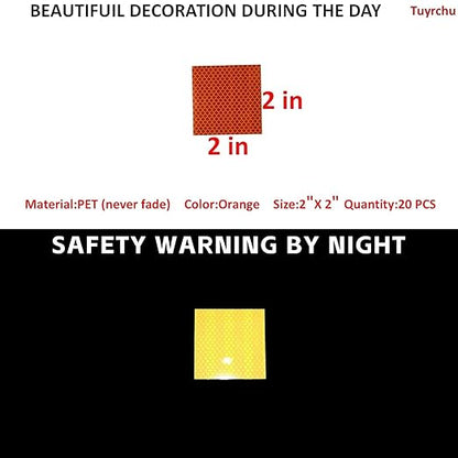 Non Fading Orange Reflective Stickers 2 inch X 2 inch, Outdoor Waterproof High Visibility Warning Safety Adhesive Reflector Tape (20 Pcs)