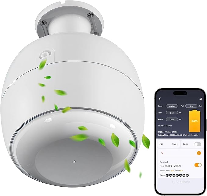 Ceiling-Mounted 3500 Sq.Ft Smart Scent Machine - HVAC System, Whole House Aroma & Hotel Collection Diffuser, Waterless Essential Oil Diffuser for Home, Office,250ML Capacity, Cold Air Tech