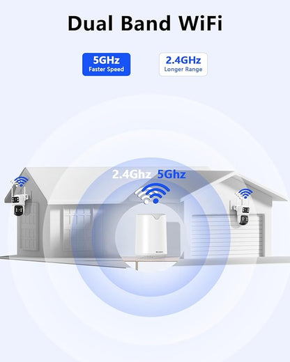 WEILAILIFE 【Auto Tracking & 2-Way Audio】 Security Cameras Wireless Outdoor, WiFi Home Video Surveillance Systems, Solar Powered PTZ Security Camera System DVR Kits