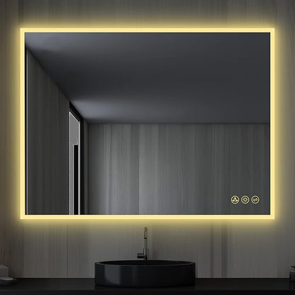 Blossom 48"X36" LED Bathroom Mirror with Lights, Front Lit and Backlight, Stepless Dimmable, Anti-Fog, Shatter-Proof Tempered Glass, Memory, 3 Colors Lighting Bathroom Mirrors for Vanity Makeup Mirror