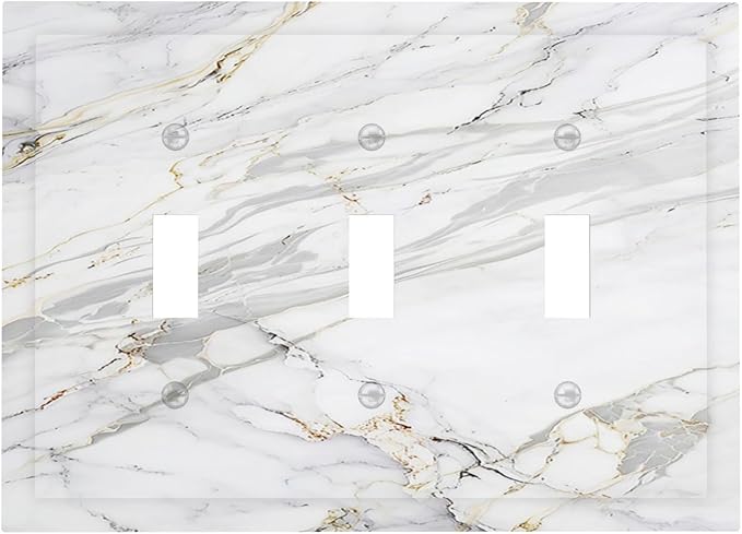 Decorative Light Switch Cover Plate Gray Gold Marble Abstract Modern Luxury 3 Gang Wall Plate Triple Toggle Switch Plate Covers Electrical Outlet Cover for Bedroom Home Decor
