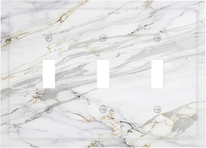 Decorative Light Switch Cover Plate Gray Gold Marble Abstract Modern Luxury 3 Gang Wall Plate Triple Toggle Switch Plate Covers Electrical Outlet Cover for Bedroom Home Decor