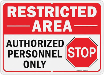GicnKeuz Large Restricted Area Sign, 14x10 Inches Do Not Enter - Authorized Personnel Only Signs, Rust Free.40 Reflective Aluminum, Fade Resistant/Waterproof, 6 Pre-drilled Holes (1 Pack)