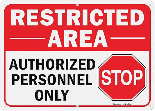 GicnKeuz Large Restricted Area Sign, 14x10 Inches Do Not Enter - Authorized Personnel Only Signs, Rust Free.40 Reflective Aluminum, Fade Resistant/Waterproof, 6 Pre-drilled Holes (1 Pack)