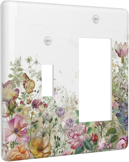 Outlet Covers Boho Wildflower Colorful Floral Butterfly 1 Toggle 1 Rocker Combination Decorative Wall Plate Electrical Switch Plates Light Switch Cover Plate For Bed Room Living Room