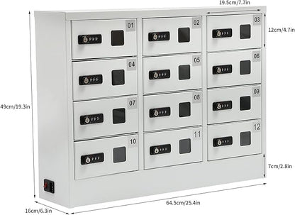 Cellphone Charging Station with Combination Lock, 12 Slots Cellphone Locker Mobile Device Phones Storage Pocket with 3-in-1 Charging Ports for Office Classroom Hotel (12 Slots)