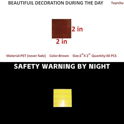 Non Fading Brown Reflective Stickers 2 inch X 2 inch, Outdoor Waterproof High Visibility Warning Safety Adhesive Reflector Tape (50 Pcs)