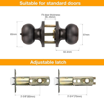 Gobrico Flat Ball Round Keyed-Alike Entry Knob for Exterior Door Oil Rubbed Bronze Finished 3Pack