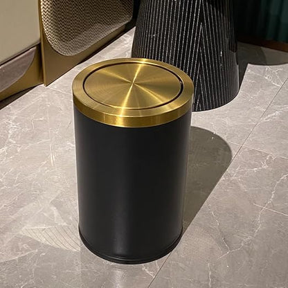 9L/2.4GAL Black Bathroom Trash Can,Gold Small Trash Can with Lid,Garbage cans for Bathroom, Hotel,Office,Lundry,Powder Room 【Perfect Christmas Gift Idea】 (ＢＬＡＣＫ)