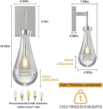 Raindrop Wall Sconces Chrome Sconces Wall Decor Modern Wall Lighting Glass Bathroom Sconces Indoor Vanity Light Wall Lamp for Bedroom Living Room Stair (1 Pack)