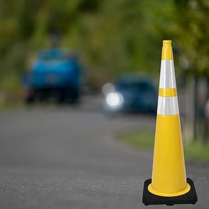 4 Pack 36 Inch Yellow PVC Safety Cones with Black Base, Extra Tall Traffic Cones for Road Construction, Garage Entrance, Outdoor Events (4, Yellow, 36 Inch)