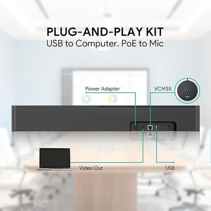 Yealink UVC40 E2 and Expansion Mic (VCM35) HD Video and Audio Conferencing System Bundle for Small to Medium Meeting Room, Ultra HD 4K, 8 Microphone Arrays, AI Auto Framing, Full-Duplex