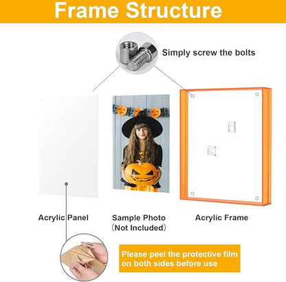 8x10 Picture Frames, Stunning Color Acrylic Photo Frame, Wall & Tabletop Display Frames, Modern Floating Style for Home Office Decoration, Orange (1 Pack)