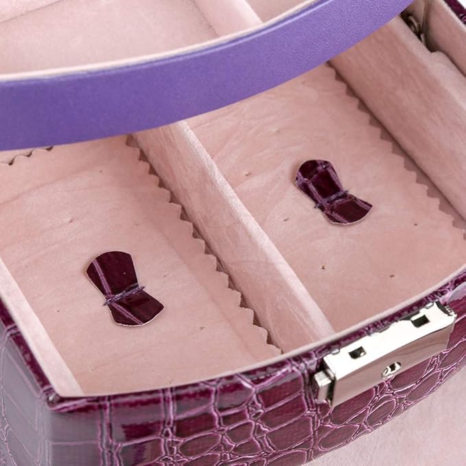 Portable Jewelry Box Organizer, Multi Layer Storage Case for Rings Earrings Necklaces, Purple PU Leather Jewelry Organizer with Mirror, 3 Drawers Travel Jewelry Box for Women Girls