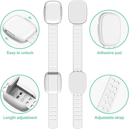 6 Pack Baby Proofing Cabinet Locks, Child Safety Locks with Adjustable Strap Latches for Cabinets and Drawers,Door,Dishwasher,Fridge,Toilet Seat,Cupboard,Trash Can,Washer (White)