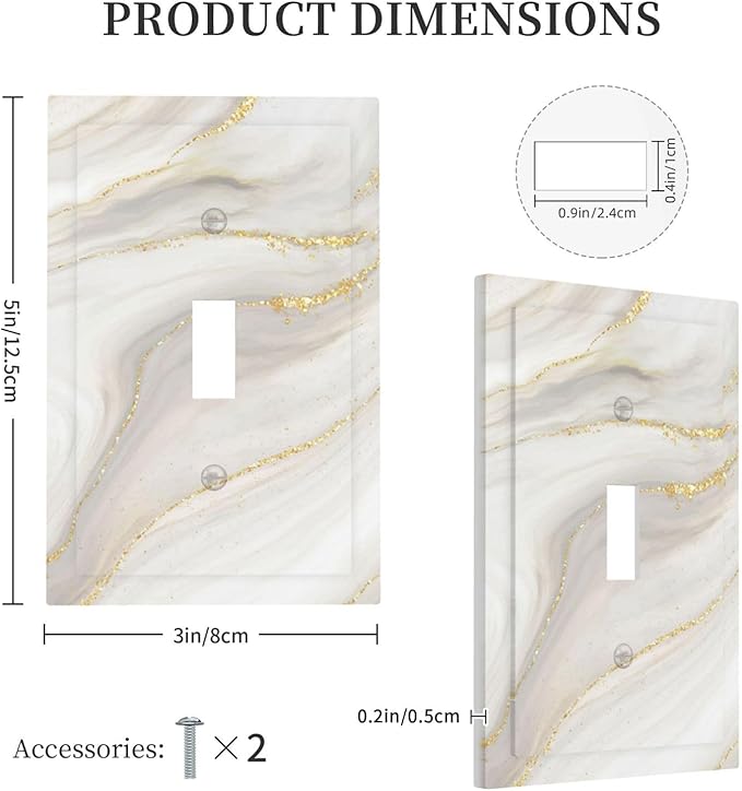 White Grey Gold Marble Simple Tiles Decorative Light Switch Cover 1 Gang Single Toggle Device Electrical Faceplate Switchplates Decorator Outlet Wall Plate for Bathroom Kitchen Decor