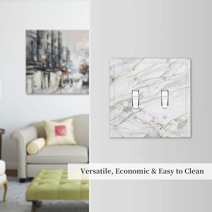 Decorative Switch Plate Covers Gray Gold Marble Abstract Modern Luxury 2 Gang Double Toggle Light Switch Cover Plate Electrical Wall Plate Outlet Cover for Bedroom Home Decor