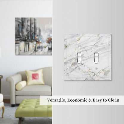 Decorative Switch Plate Covers Gray Gold Marble Abstract Modern Luxury 2 Gang Double Toggle Light Switch Cover Plate Electrical Wall Plate Outlet Cover for Bedroom Home Decor