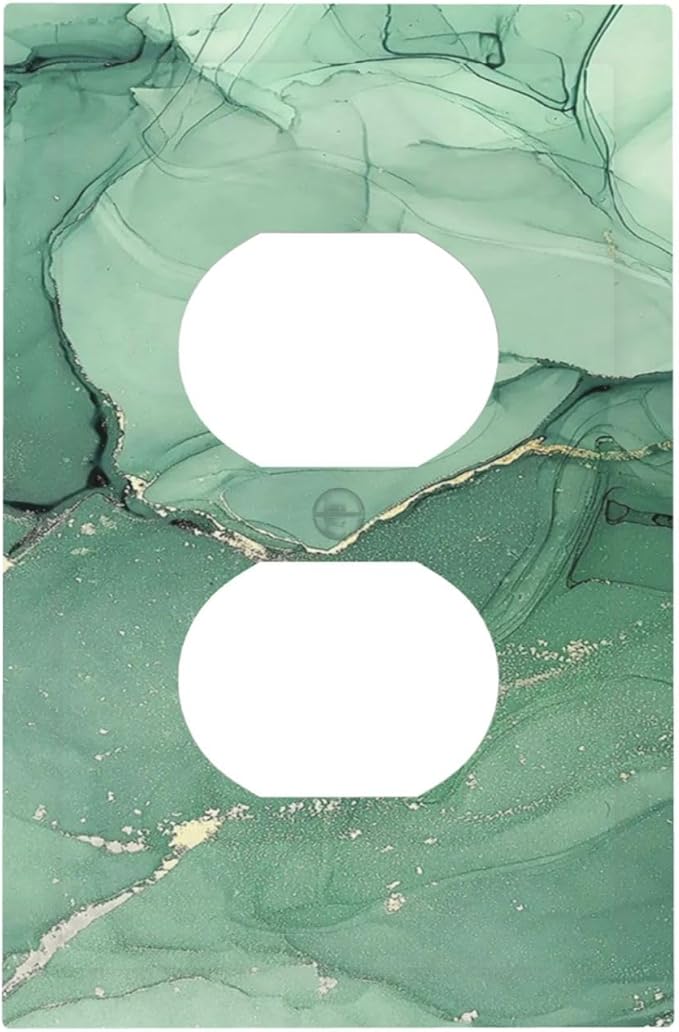 Outlet Covers Simple Green Marble 1 Gang Duplex Wall Plate Decorative Switch Plates Electrical Receptacle Faceplate Light Switch Cover for living Room Office Decor