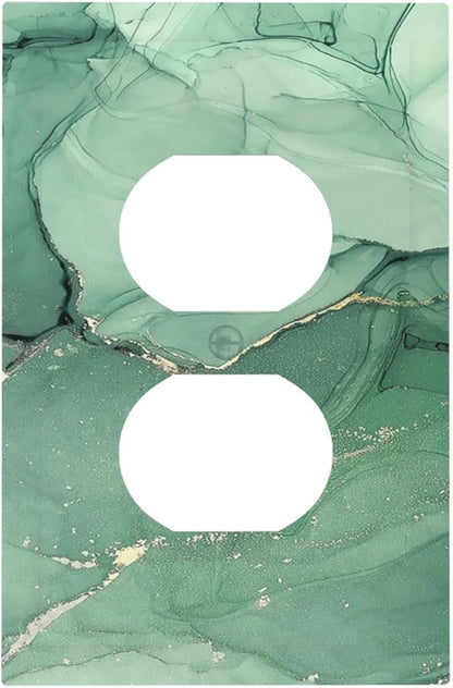 Outlet Covers Simple Green Marble 1 Gang Duplex Wall Plate Decorative Switch Plates Electrical Receptacle Faceplate Light Switch Cover for living Room Office Decor