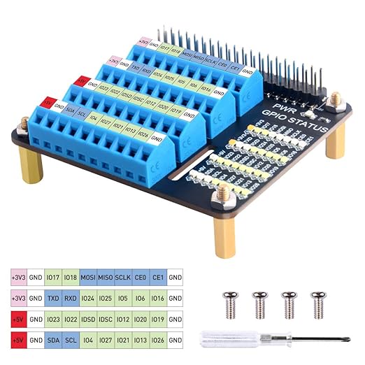 GeeekPi GPIO Screw Terminal Block Breakout Board HAT for Raspberry Pi, GPIO Expansion Board Breakout Module with GPIO Status LED for Raspberry Pi 4B/3B+/3B/2B/B+/Pi Zero W/Pi Zero 2 W