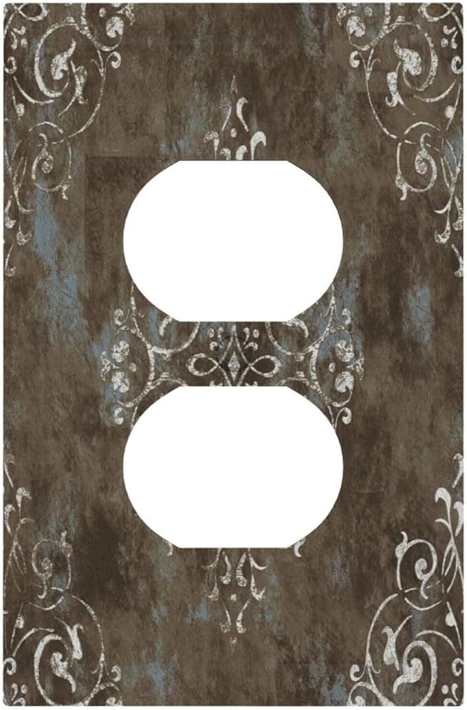 Gothic Vintage Abstract Brown Patterns Single Duplex Wall Plate Covers Light Switch Cover 1 Gang Outlet Plate Decorative Switchplate Covers Electrical Faceplate for Country Bathroom Decor