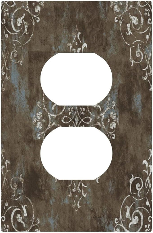 Gothic Vintage Abstract Brown Patterns Single Duplex Wall Plate Covers Light Switch Cover 1 Gang Outlet Plate Decorative Switchplate Covers Electrical Faceplate for Country Bathroom Decor