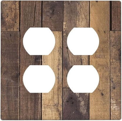 Cool Brown Wood Style Vintage Rustic Print Outlet Covers 2 Gang Double Duplex Decorative Light Switch Covers Electrical Wallplates Socket Faceplate for Farmhouse Home Decor