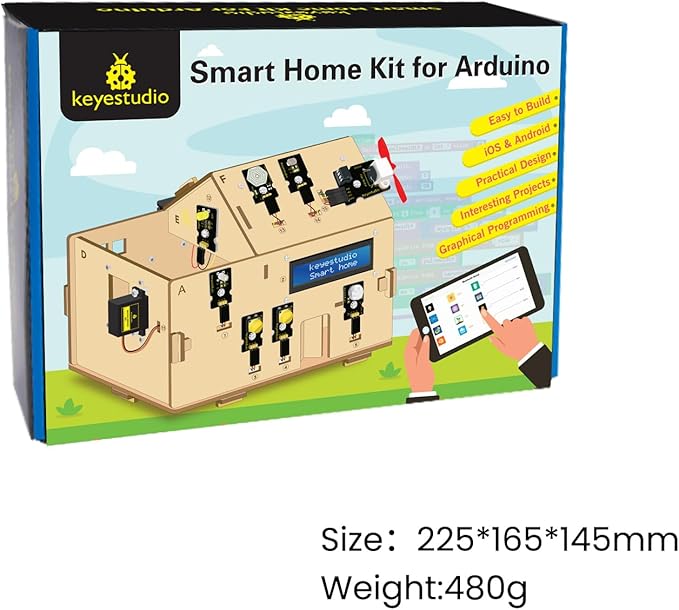 KEYESTUDIO Smart Home Starter Kit for Arduino for Uno R3, Electronics Home Automation Coding Kit, Wooden House DIY Sensor Kit STEM Educational Set for Adults Teens 15+